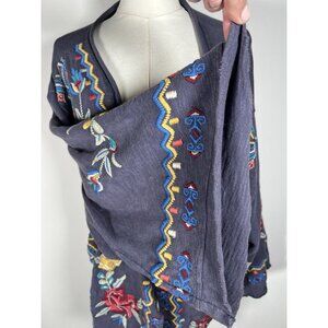 NEW Caite handmade embroidered gray floral kimono boho cardigan S oversized